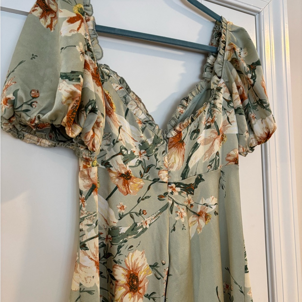 Floret Studios Floral Midi Dress with Puff Sleeves